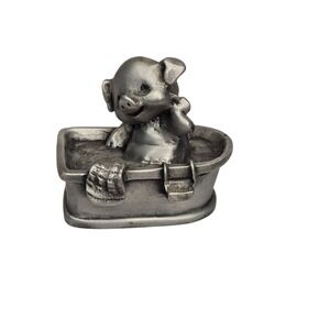 Vintage 1977 Little Gallery by Hallmark Fine Pewter PIG IN BATHTUB Figure